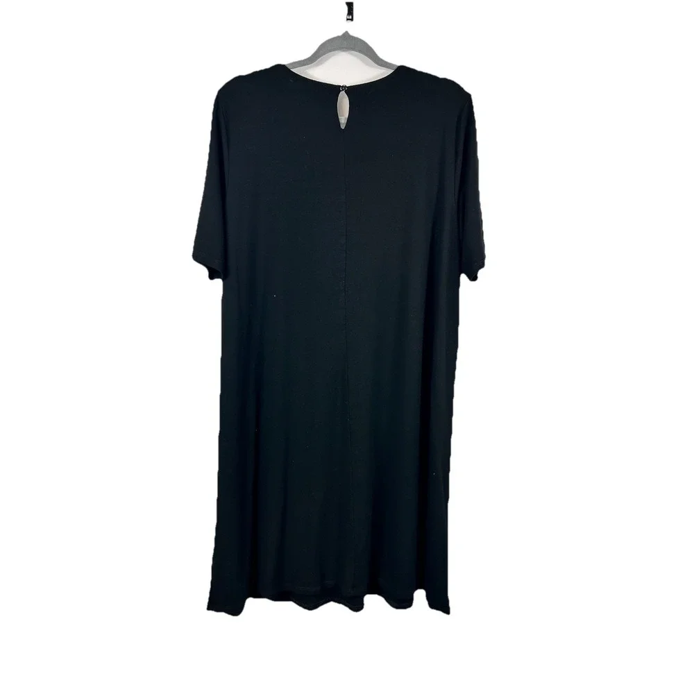Eileen Fisher Black Viscose Jersey Round Neck Shift Dress L Minimalist Lagenlook